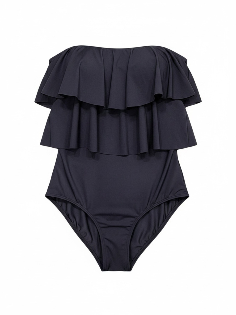 Jantzen Black Swimsuit Ruffled Strapless One-Piece Tiered Bathing Suit Size 12